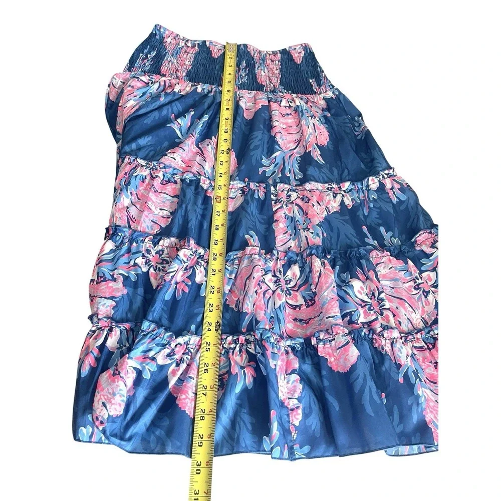 Lilly Pulitzer Deavan Pull-on Tiered Midi Skirt For The Fans Pink Blue Beachy S